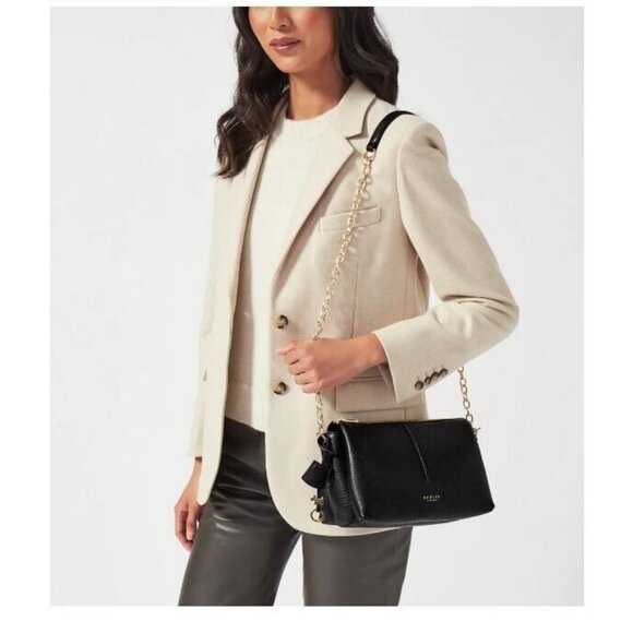 Radley London Hillgate Place Pebbled Leather Chain Zip Top Crossbody -Black - Picture 2 of 12